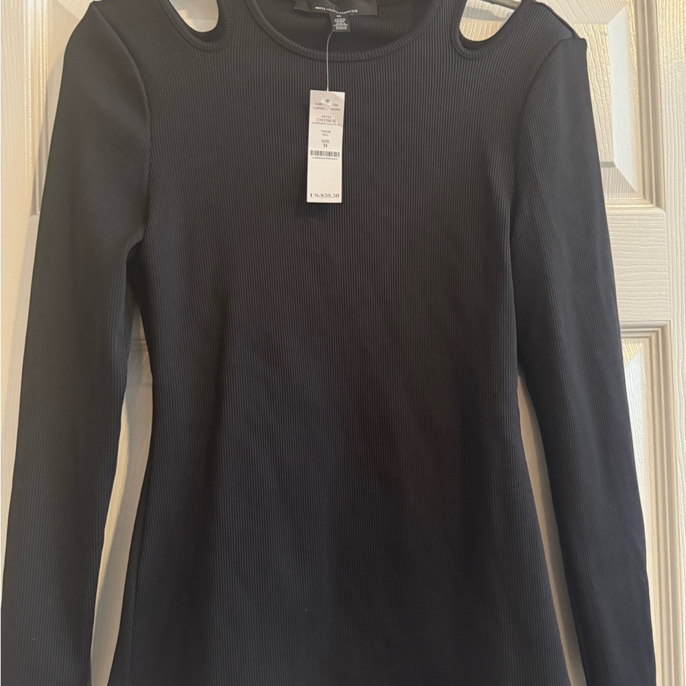 White House Black Market Women’s Ribbed Black Crewneck Sweater